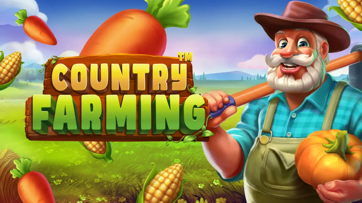 The promotional header for Country Farming, an online slot game on Betty.ca.