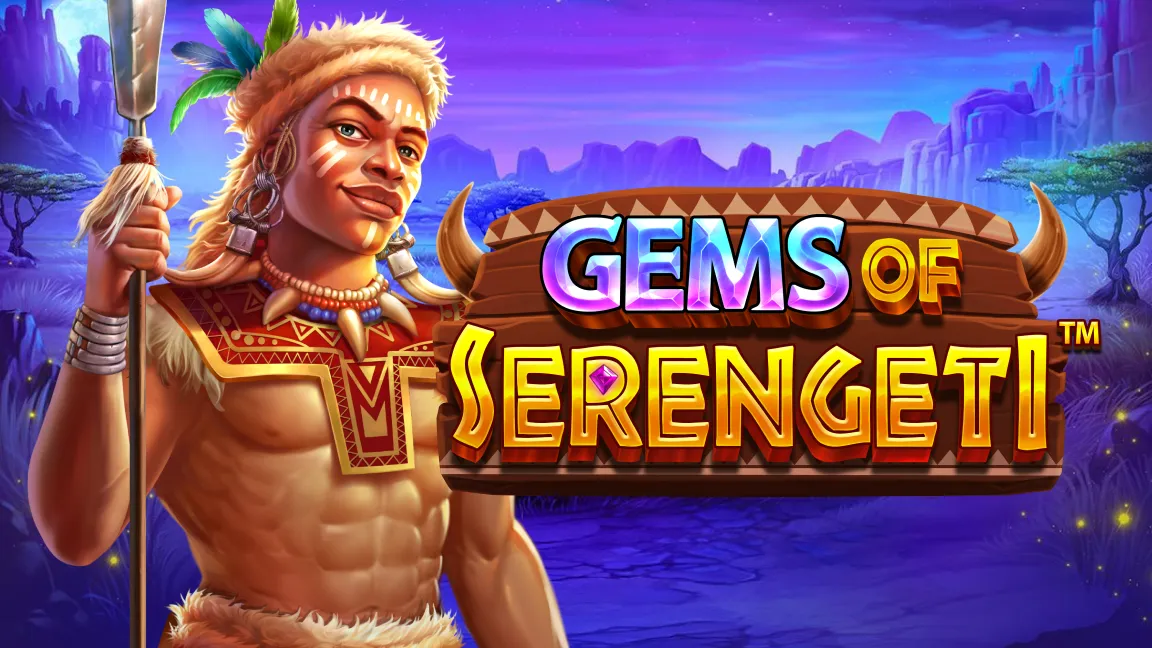 The promotional header for Gems of Serengeti, an online slot game on Betty.ca.