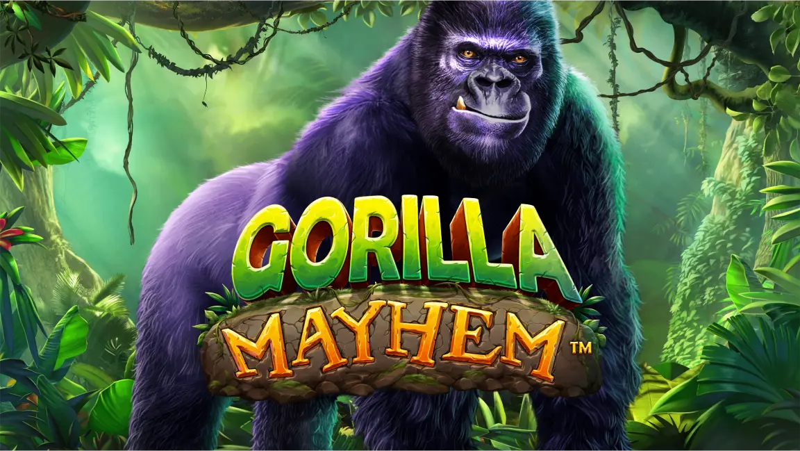 The promotional header for Gorilla Mayhem, an online slot game on Betty.ca.