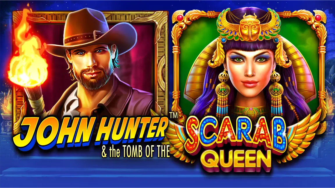 The promotional header for John Hunter and the Tomb of the Scarab Queen, an online slot game on Betty.ca.