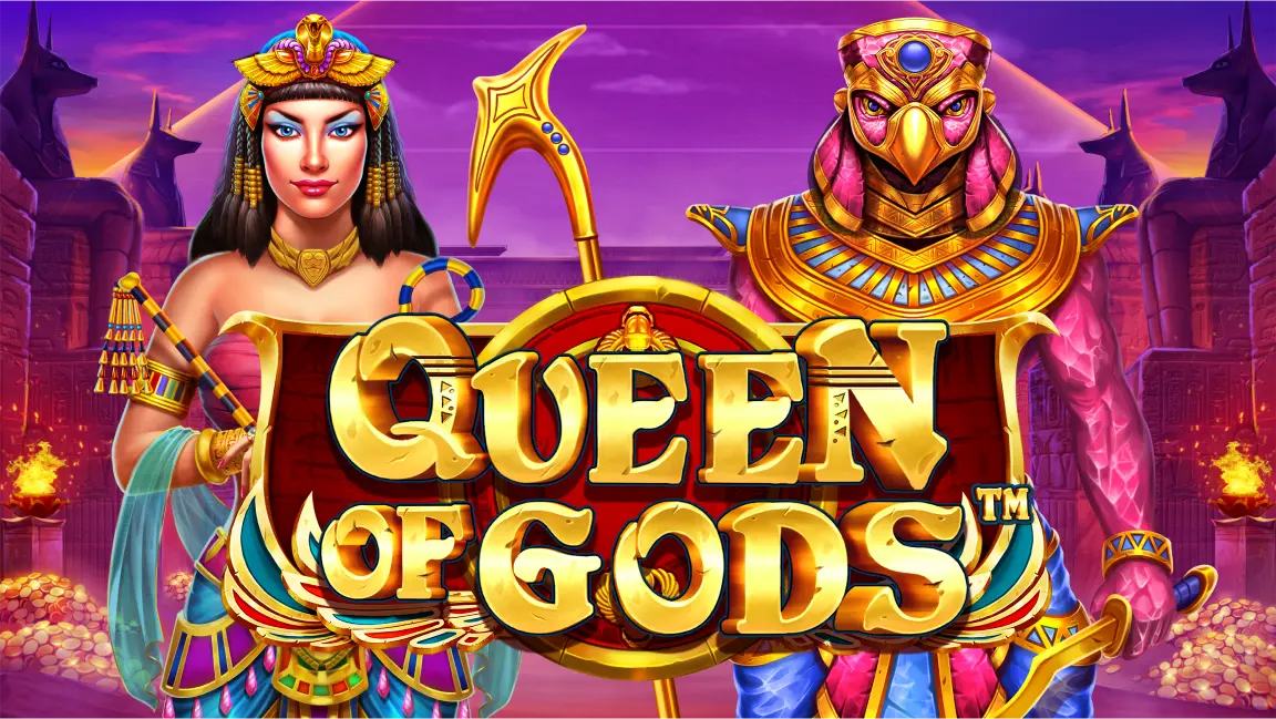The promotional header for Queen of Gods, an online slot game on Betty.ca.