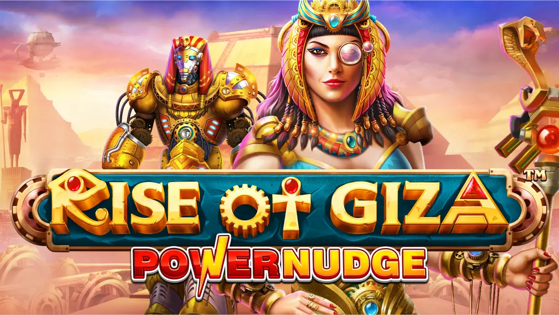 The promotional header for Rise of Giza PowerNudge, an online slot game on Betty.ca.