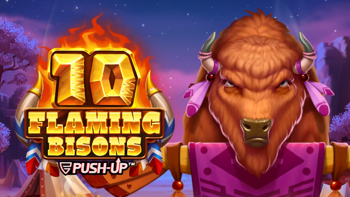 The promotional header for 10 Flaming Bisons, an online slot game on Betty.ca.