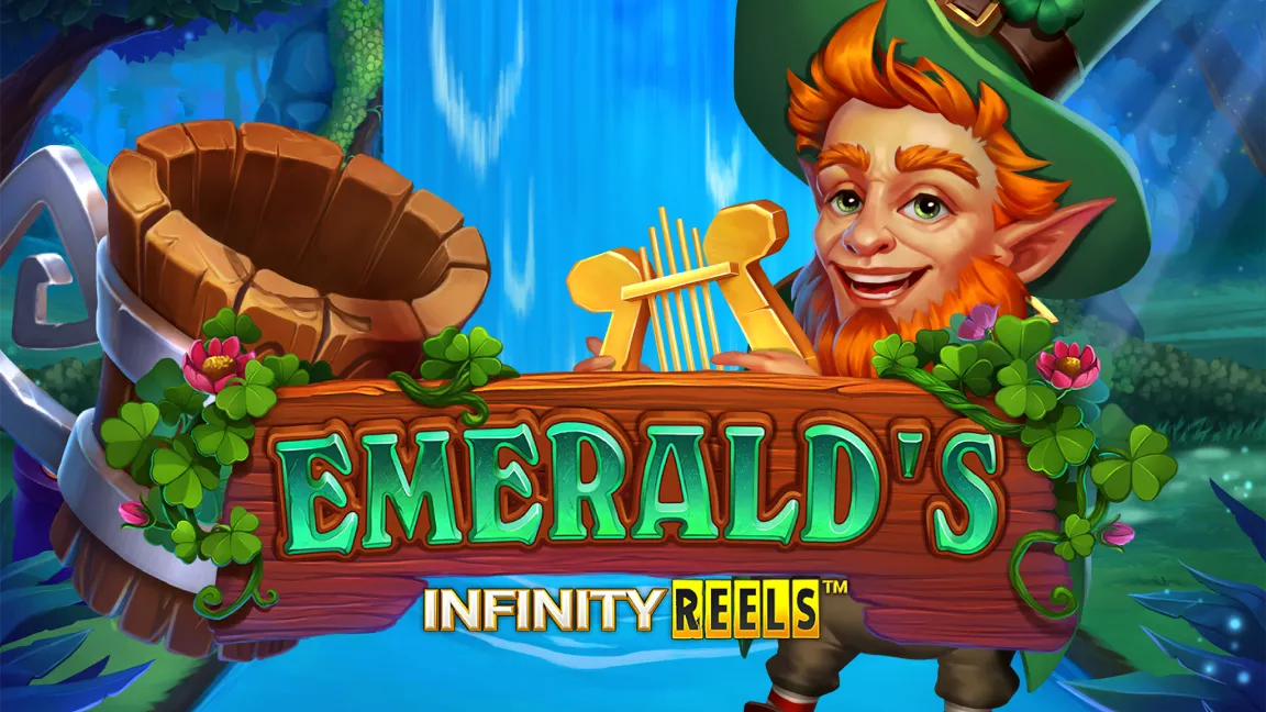The promotional header for Emerald’s infinity Reels, an online slot game on Betty.ca.