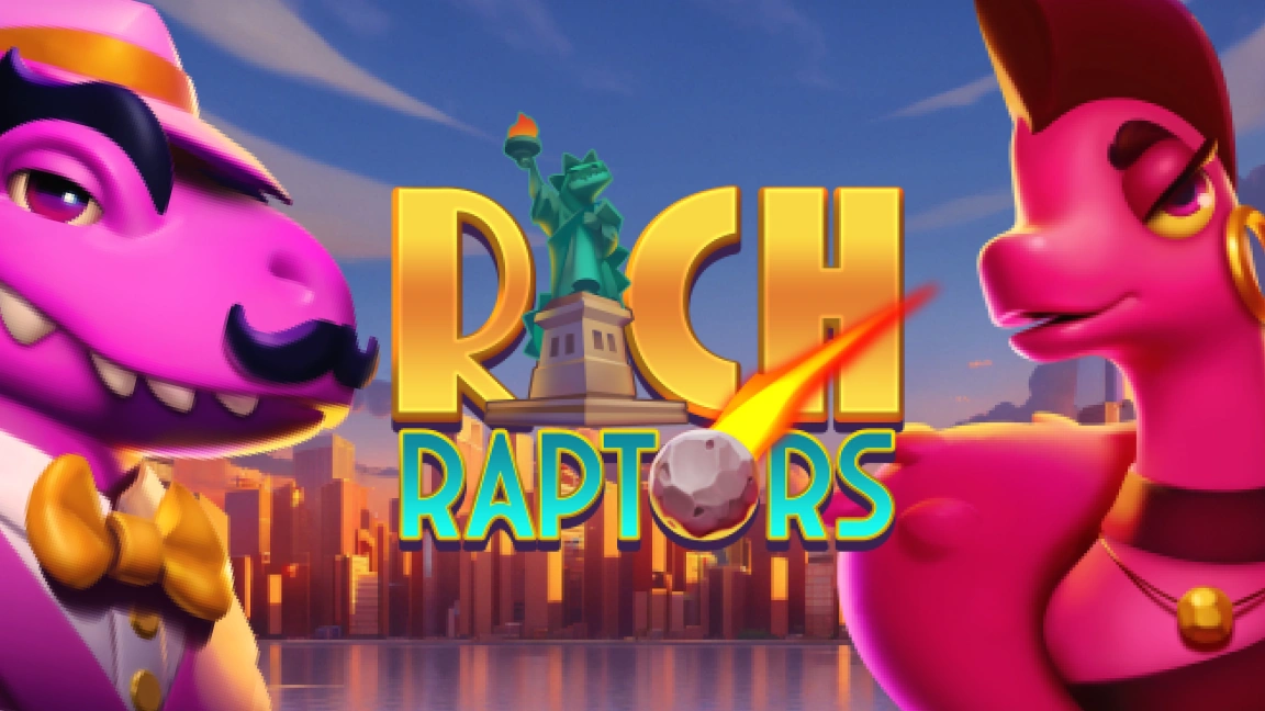 The promotional header for Rich Raptors, an online slot game on Betty.ca.