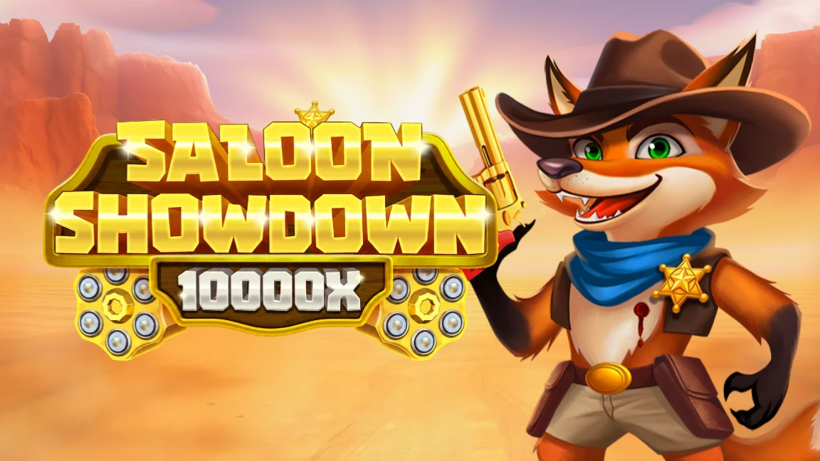 The promotional header for Saloon Showdown 10,000x, an online slot game on Betty.ca.