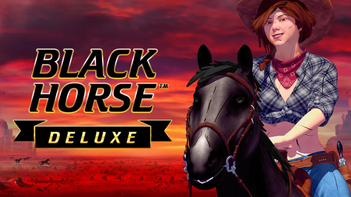 The promotional header for Black Horse Deluxe, an online slot game on Betty.ca.