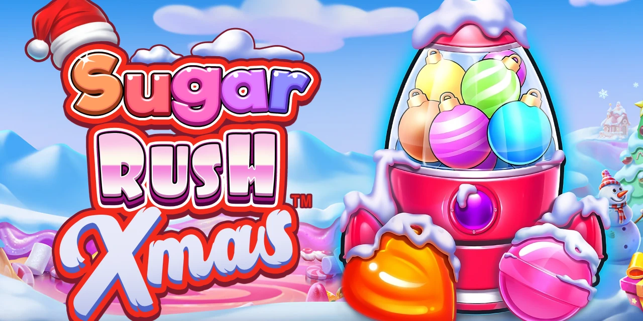 The promotional header for Sugar Rush Xmas, an online slot game on Betty.ca.